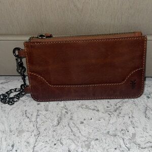 Frye Cognac Leather Women/Men's Phone Wallet Chain Wristlet AUTHENTIC NEW